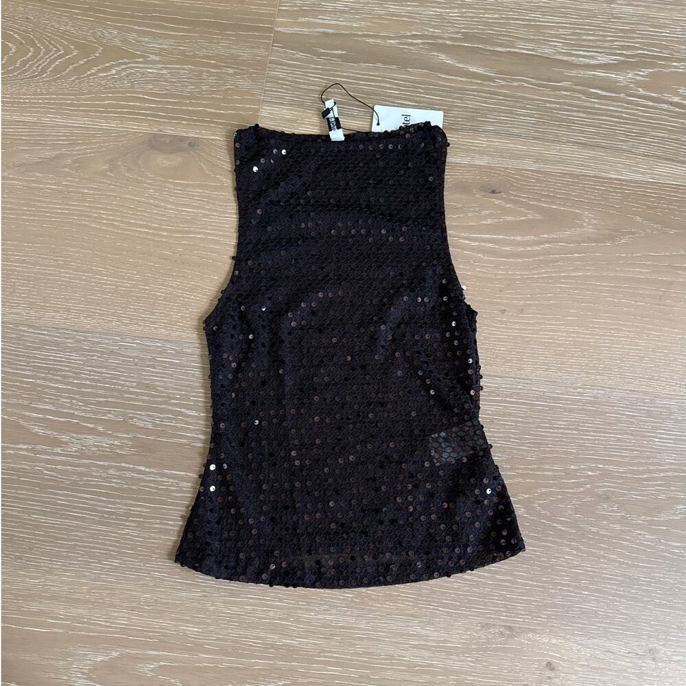 Motel Sequin Tank Top Dudley Size XXS Coffee Brown